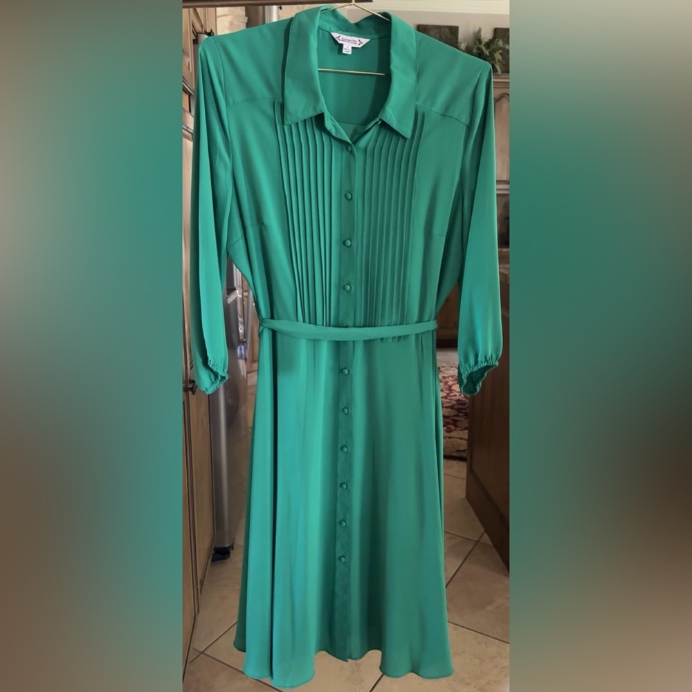 Nanette Lepore full length button placket down front of dress w/tie belt Size 14